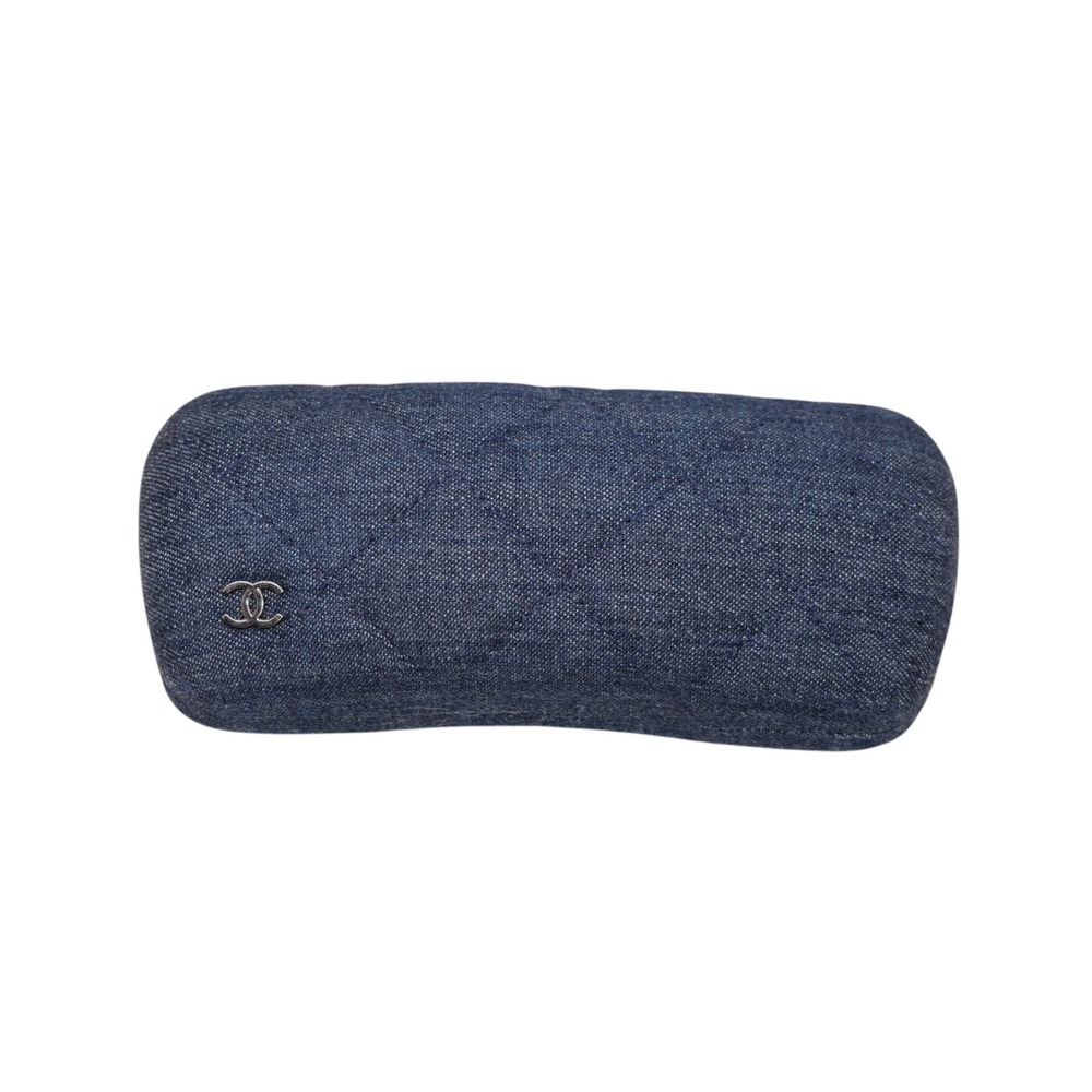Chanel Sunglasses Eyeglasses Hard Case Blue Denim Quilted CC Logo Authentic